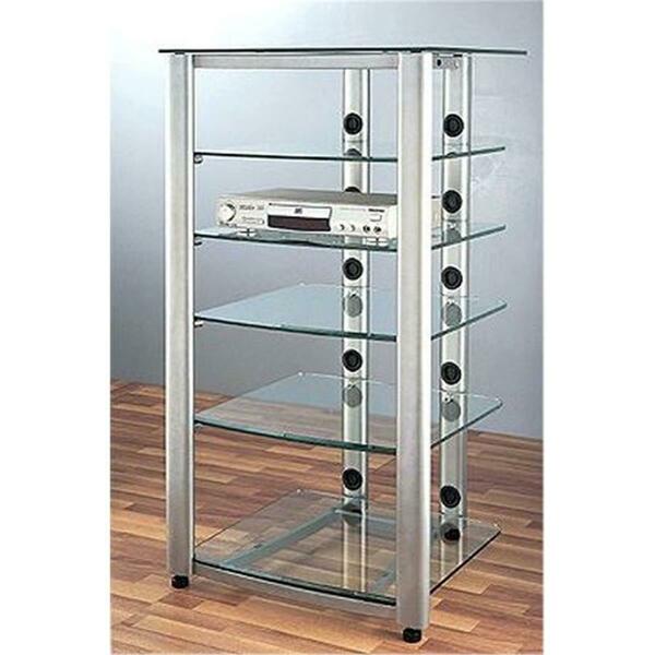 Vti Mfg 4 Silver Oval Poles 6 Clear Glass Shelves Av Stand HGR406S